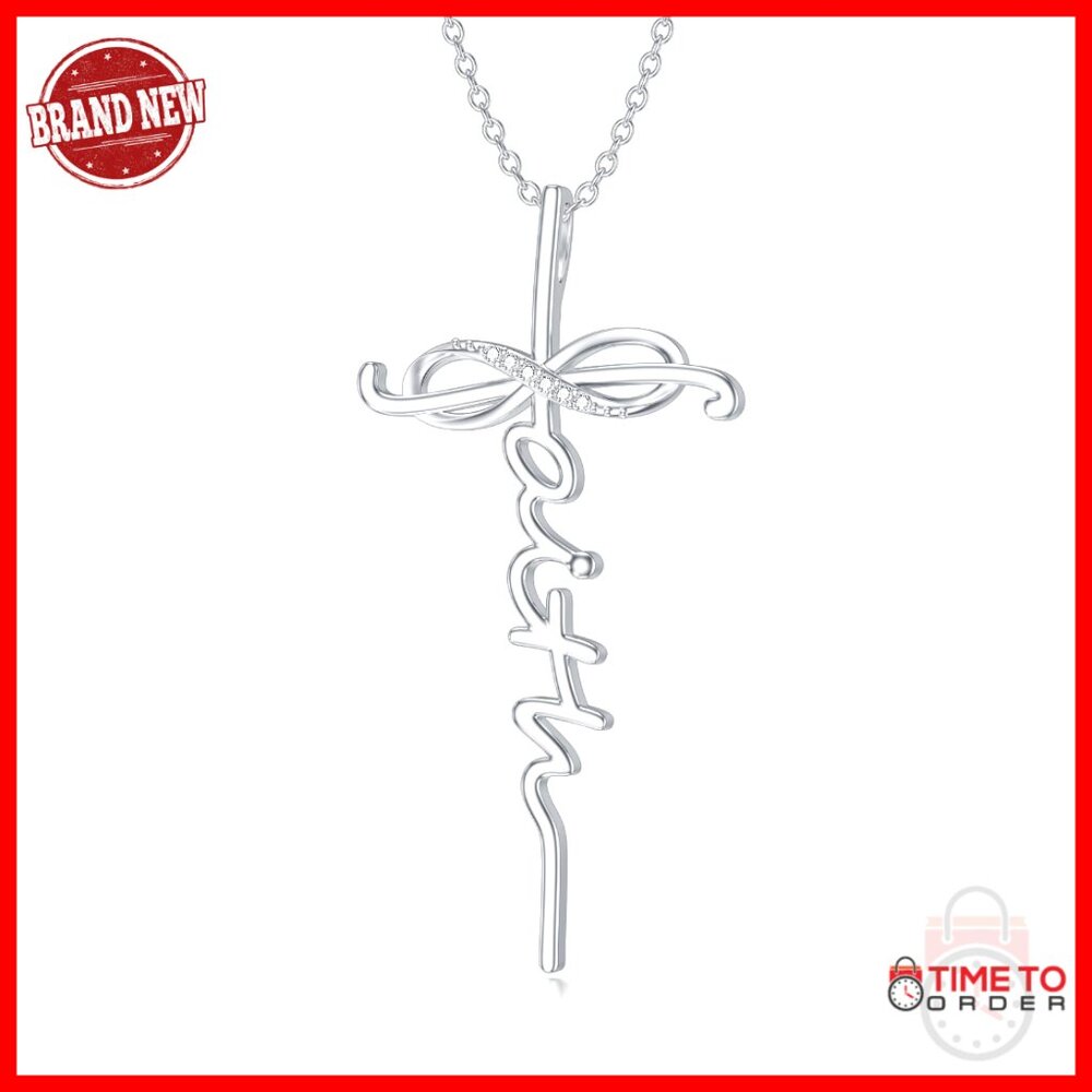Sterling Silver Faith Cross Pendant Necklace With Lab Grown Diamond